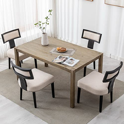 RIVOVA Mid Century Modern Dining Chairs Set of 4 Linen Fabric Upholstered Kitchen Side Chairs with Nailhead Trim, Modern Kitchen Armless Solid Wood Dining Chairs, Beige - color: Beige Black Nailhead