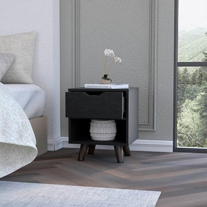 Compact Nightstand with Drawer: Modern Multi-Level Storage Table for Small Spaces - Wooden Legs Bedside End Table & Sofa Side Table for Micro Apartments