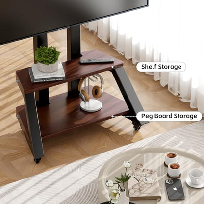 Mobile TV Stand Rolling TV Cart with Wheels for Most 32-86 Inch TV Stand with Double Wooden Shelf, Height Adjustable Heavy-Duty Holds up to 180lbs,Max VESA 600 * 450mm - style: Style 2