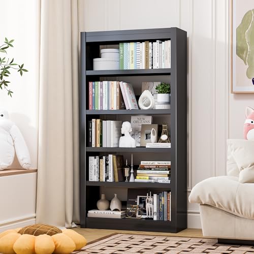 OSEILLC Bookcase, 5-Shelf Heavy Duty Metal Bookcase, Adjustable Bookshelf with Large Capacity, Book Shelf for Home Office, Living Room, Garage (Black) - color: Black, size: 69"H x 31.5"W