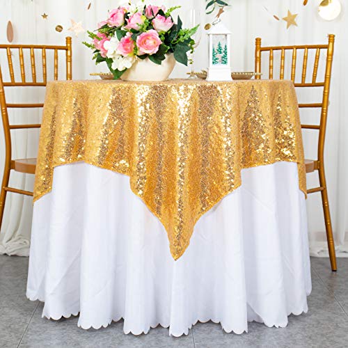ShiDianYi 50''x50'' Square Light Gold Sequin Tablecloth Runners Sparkly Table Overlays,Birthday Tablecloth, Glam Wedding Decor, Outdoor Party Select Your Color & Size Can Be Available ! - color: Gold, size: 50" x 50" (Square)