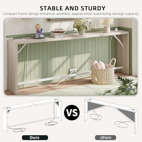 TIQLAB Sofa Table, 79''L x 9.1''W (1.2'' Thickness) Long Console Table Behind Couch, Entryway Table with Angled Metal Frame, Industrial Console Table, Light Walnut - color: Light Walnut, size: 79''L x 9.1''W x 31.5''H