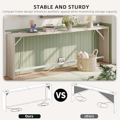 TIQLAB Sofa Table, 79''L x 9.1''W (1.2'' Thickness) Long Console Table Behind Couch, Entryway Table with Angled Metal Frame, Industrial Console Table, Light Walnut - color: Light Walnut, size: 79''L x 9.1''W x 31.5''H