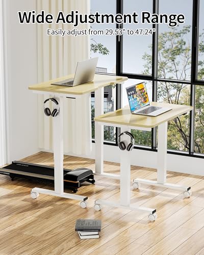 Okin Electric Standing Desk 31.5x19.7 Inches Small Computer Desk-Whole Piece Stand up Desk with Wheels Gaming Rolling Home Office Desks, Oak - color: Oak+casters, size: 31.5 Inch