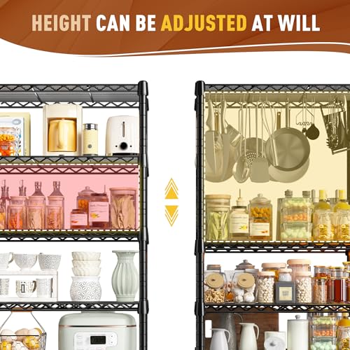 REIBII 7-Tier Metal Shelving Unit, 71’’H x 18’’W x 18’’D, 1176 LBS Weight Capacity, Adjustable Garage Shelving for Storage, Heavy Duty Shelves for Kitchen, Living Room, Bathroom etc. | 18"W x 18"D, Leveling feet, Rust-proof coating, 10-min Tool-free assem