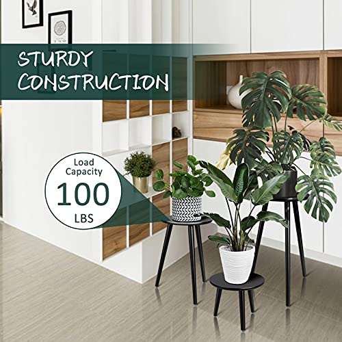 Uneedem Indoor Plant Stand, Modern Plant Table 8.9" Tall Wood Mid Century Flower Holder Small Round Side End Table - color: Black, size: 8.9"