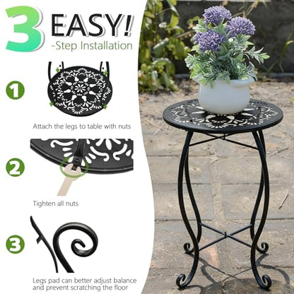 Arbuxzuy 4-Pack 17" Tall Round Metal Outdoor Side Tables,Flower Pot Stand | 17" tall decorative flower pot stands,Rustproof potted holder,120 lbs load capacity, indoor/outdoor use - size: 4pcs
