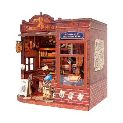 Music Shop 3D Wooden Puzzle, Book Nook Kit with LED Lights,3-Star Difficulty Craft Set for Adults & Teens, 4-6 Hours Relaxing Assembly,Unique Home Decor Birthday Gift for Music Lovers