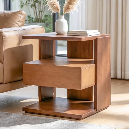 Christopher Knight Home 22" Mid Century Modern Nightstand Set of 2, Wooden Bedside Table with Drawer & 3 Tier Open Shelves, Small Side End Table Night Stand for Bedroom Living Room Small Space, Brown - color: Brown, size: 2pcs