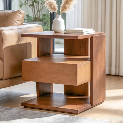Christopher Knight Home 22" Mid Century Modern Nightstand Set of 2, Wooden Bedside Table with Drawer & 3 Tier Open Shelves, Small Side End Table Night Stand for Bedroom Living Room Small Space, Brown - color: Brown, size: 2pcs