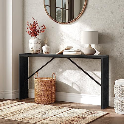 MAHANCRIS Console Table, 62.2" Long Sofa Table Behind Couch, Narrow Entryway Table, Farmhouse Dining Table with Angled Metal Frame, Industrial Console Table for Entryway, Black CTHB15801 - color: Black, size: 62.2"L x 9.1"W x 31.5"H