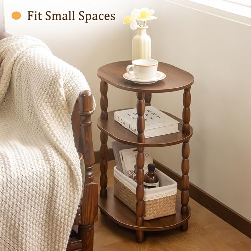 MaxSmeo Small Side Table, 3-Tier Small End Table, Modern Oval Night Stand Accent Table for Living Room, Bedroom, Walnut Brown - color: Walnut Brown