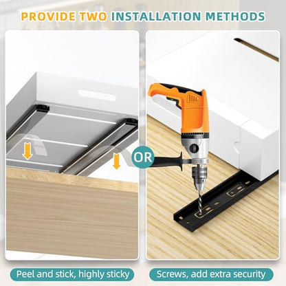 HBL' 1 Pack | 21" Deep Pull Out Cabinet Organizer Adhesive, (13.8" to 22.0") Width Expandable Sturdy Carbon Steel Roll-Out Drawers, Designed for Frameless Cabinets, Slide-Out Shelves for Pantry. - size: 21"D x (13.8" to 22.0)"W x 3.1"H