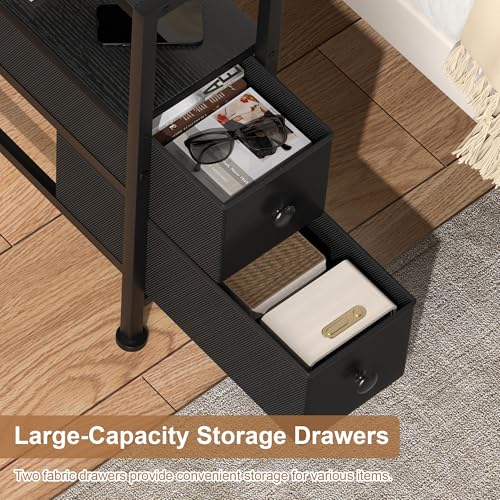 Small Narrow Side Table with Drawers, Skinny End Table for Small Spaces, Slim Nightstand with Storage, Sofa Bedside Table in Living Room, Bedroom, Study, Kitchen and Balcony (Black) - color: Black