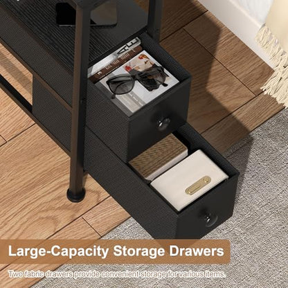 Small Narrow Side Table with Drawers, Skinny End Table for Small Spaces, Slim Nightstand with Storage, Sofa Bedside Table in Living Room, Bedroom, Study, Kitchen and Balcony (Black) - color: Black