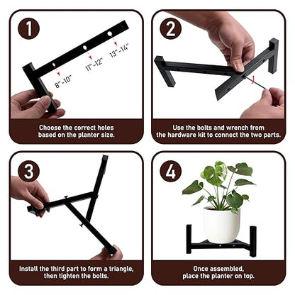 2-Pack Plant Stand Indoor Outdoor, Heavy Duty Stable Metal Holder Fits 8 to 14 Inch Flower Pots, Adjustable Black Plant Stands (Pots Not Included) - Black - size: 2 Pack - Triangle