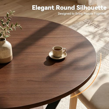 Miereirl 42.13" Round Dining Table for 4, Modern Kitchen Table with Open Storage Shelf, Wood Dining Table for Dining Room, Apartment, Small Spaces - color: Walnut