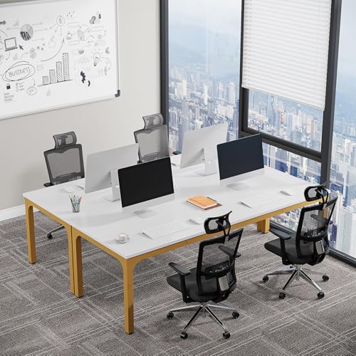 Tribesigns 6.5 FT Conference Room Table, 78.74" W x 27.56" D Large Office Conference Table, Modern Seminar Meeting Table Desk for Boardroom, Meeting Room (1, White and Gold) - color: White and Gold