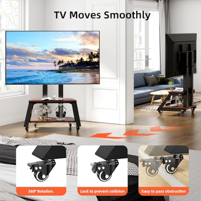 Mobile TV Stand Rolling TV Cart with Wheels for Most 32-86 Inch TV Stand with Double Wooden Shelf, Height Adjustable Heavy-Duty Holds up to 180lbs,Max VESA 600 * 450mm - style: Style 2
