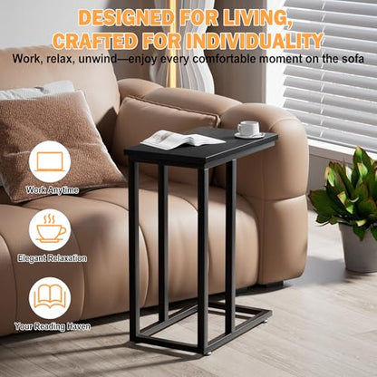 VECELO Universal C-Shaped Side Table, Multi-Functional Snack & TV Tray for Living Room, Bedroom, Black (1 Set) - color: Black, size: 1 Set