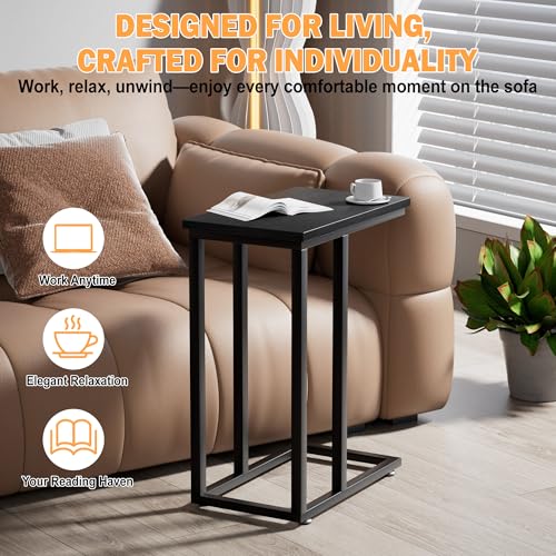 VECELO Universal C-Shaped Side Table, Multi-Functional Snack & TV Tray for Living Room, Bedroom, Black (2 Set) - color: Black, size: 2 Set