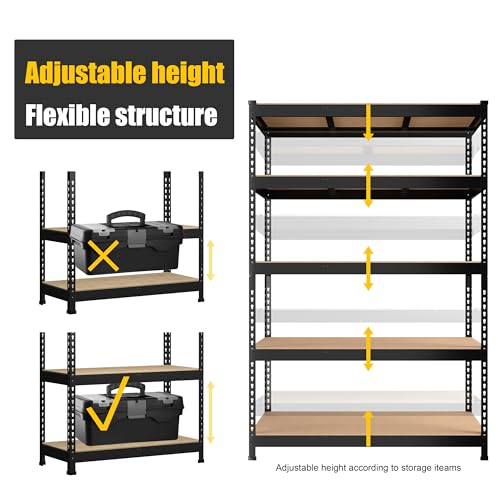 PrimeZone 48" W x 18" D x 72" H Garage Shelving Heavy Duty - Adjustable Metal Storage Shelves, 5 Tier Industrial Shelving Unit, Utility Shelf Rack for Basement, Warehouse, Pantry, Closet, Black - size: 48" W x 18" D x 72" H