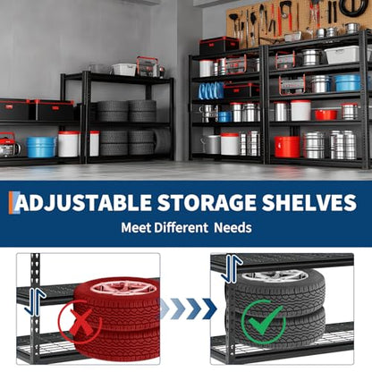 Heavy Duty 5-Tier Shelving Unit, 2500 LBS Capacity Storage Shelves for Garage Kitchen Pantry, Metal Adjustable Shelving for Basement Bathroom Laundry, 47" L x 18" W x 71" H - size: 71" H x 47" W x 18" D