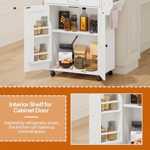 HOOBRO Kitchen Island with Power Outlet, Kitchen Storage Island with Large Worktop, Spice Rack and Drawer, Rolling Kitchen Island Cart on Wheels, for Kitchen and Dining Room, White WT88UZD01 - color: White