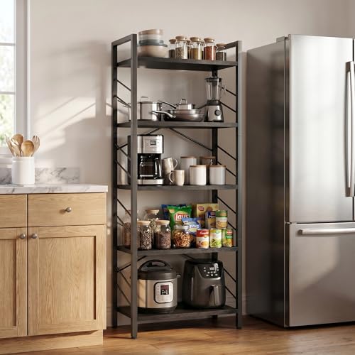 DurayLoly 5-Tier Bookshelf, Black Metal Bookshelf for Home Office, Black | Robust Steel Frame, Stable X-bracing Design, Large Capacity - color: Black, size: 5 Tier - 1 pc