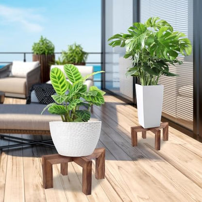 Vigordream Plant Stand, Indoor/Outdoor Wood Plant Holder, Single Flower Pot Stand, Sturdy Planter Stands(Walnut, Fit 5-12 Inch Pots) - size: Fit 5-12inch pots