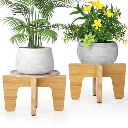 Plant Stands Indoor Outdoor, Plant Risers for Inside Pots Sturdy Short Plants Holder, Flower Pot Stand for Indoor Plants, Small Single Floor Plant Bamboo Display Stand (Natural 12“ (2 pack)) - color: Natural 12“ (2 pack)
