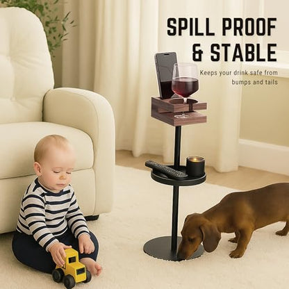 Drink Table for Small Spaces - Slim Pedestal Side Table with Real Wood Top & Stable Base for Coffee & Cocktails - Ideal for Tight Living Room & Bedroom Spaces (Walnut) - color: Walnut