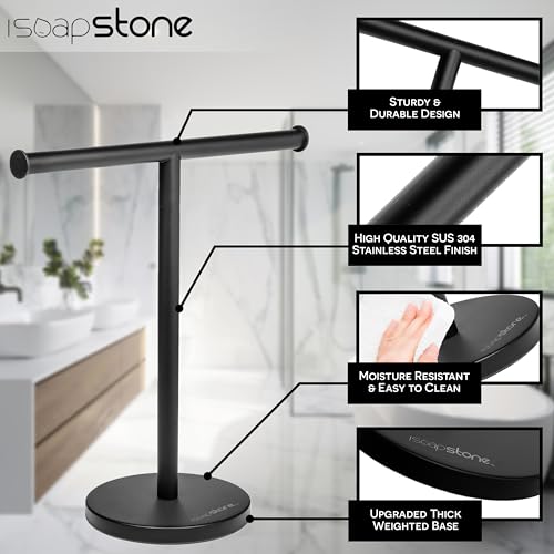 Luxury Hand Towel Holder Stand with Heavy Weighted Base, Matte Black Towel Rack, T-Shape, Freestanding Towel Stand for Bathroom Vanity or Kitchen Countertop, Waterproof Counter Organizer - color: Matte Black