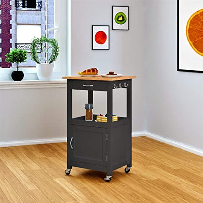 eHemco Kitchen Island Cart on Wheels with Drawer, Storage Cabinet, Shelf and Natural Solid Hardwood Top, Gray Base - color: Grey