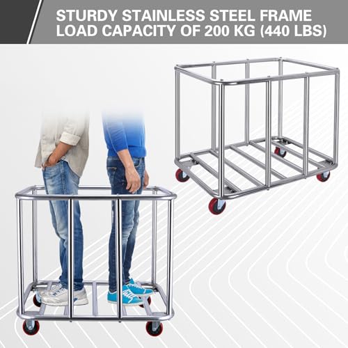 Commercial Laundry Cart with Wheels,400L Large Industrial Laundry Cart,Commercial Laundry Basket with Sturdy Steel Frame and Oxford Bag for Home Hotel Hospital 440 lbs (Off White) - color: Off White