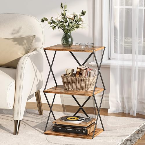 3-Tier End Table Small Side Table Tall Bedside Night Stand with Storage Sofa Side desks for Living Room Bedroom Office Bathroom Small Space Rustic Brown ET-03RB - color: Rustic Brown High