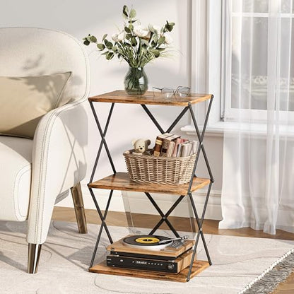 3-Tier End Table Small Side Table Tall Bedside Night Stand with Storage Sofa Side desks for Living Room Bedroom Office Bathroom Small Space Rustic Brown ET-03RB - color: Rustic Brown High