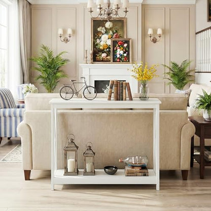 JupiterForce 39.4'' Entryway Table Console Table, 2-Tier Narrow Sofa Side Table with Storage Shelves for Entryway, Living Room, Hallway, Office, Foyer, Space Saving (White) - color: White