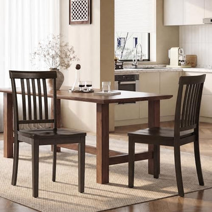COLAMY Wooden Dining Chairs Set of 2, Farmhouse Dining Room Chairs, Windsor Spindle High Back Side Chairs, Armless Rubberwood Kitchen Table Chairs, Dark Brown - color: Dark Brown, size: Set of 2