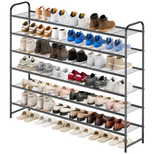 KEETDY Large Shoe Rack 6 Tier Organizer Tall Metal Shoe Organizer for Entryway Bedroom Floor Garage, Wide Shoe Shelf Storage Fits 42 Pairs Men Sneakers, Black - color: Black, size: 11.4x43x37.8