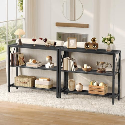 Hoctieon Industrial Console Table, 3-Tier Entryway Table, Metal Frame, Sofa Tables with Shelf, Hallway Desk, Entrance Desk for Entryway, Living Room, Foyer, Hallway, Black - color: Black, size: 1 Pack