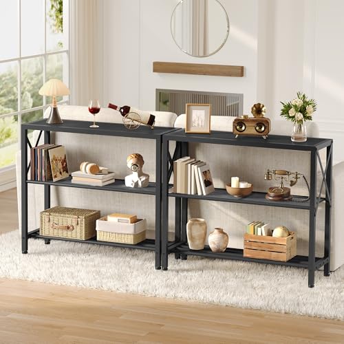 Hoctieon Set of 2 Industrial Console Table, 3 Tier Entryway Table, Metal Frame, Sofa Table with Shelf, Hallway Table, Entrance Table for Entryway, Living Room, Foyer, Hallway, Black - color: Black, size: 2 Pack