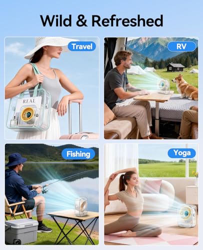 KIMMOO USB Desk Fan, Quiet Table Fan with Turbo Airflow, 100 Speeds, Digital Display, 90° Rotating, Small Rechargeable Battery Desktop Fans for Bedroom Home Office Travel, Ivory - color: Ivory