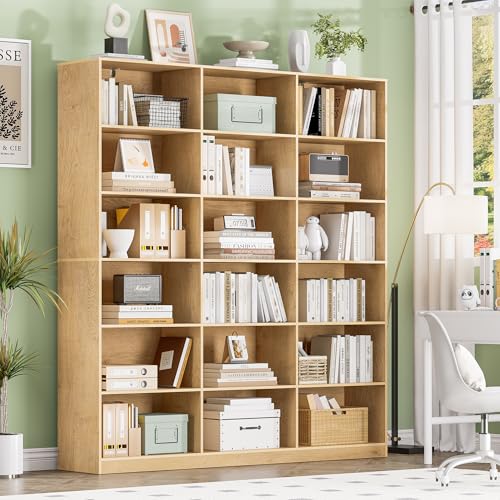 Natural Bookcase with Open Display Shelves, Large Triple Wide Bookshelf, 71.6” Tall 6 Tier Book Case for Living Room, Home Office, Library Bookshelf 2PCS - color: Natural, size: Wide 59.1 Inch-2pc