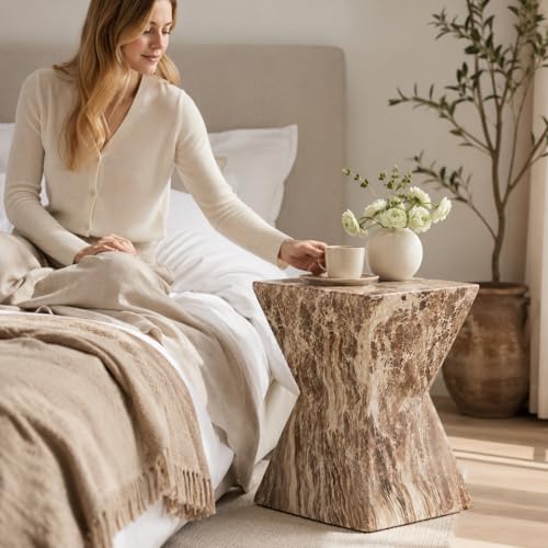 12.4" Concrete Side Table Outdoor, Modern Tree Stump Garden Stool,Faux Terrazzo Modern Small Squre Side Accent Table,Small Stone End Table for Balcony (Marble-12.4"-6) - color: Marble-12.4"-6