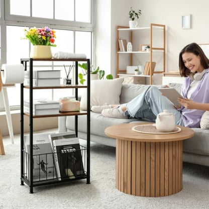Freestanding Toilet Paper Holder with Storage Wood Shelf Adjustable Feet Bathroom Toilet Paper Stand Holder with Extra Roll Storage Basket Narrow Side Tissue Holder For Bathroom Laundry Room Apartment
