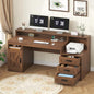 65" Farmhouse Computer Desk with Drawers and Printer Stand for Home Office | Office Desk with Power Outlets and Storage Cabinet, Study Writing Desks with Long Monitor Stand, Brown - color: Brown