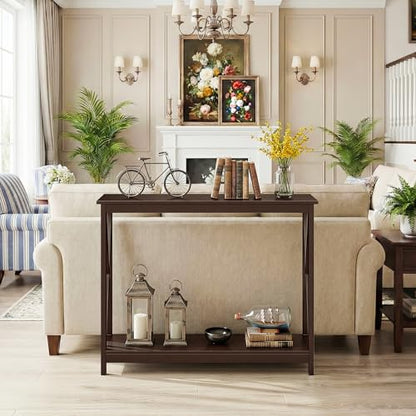 JupiterForce 39.4 Inch Console Table, Narrow 2-Tier Entryway Table with Storage Shelves, Sofa Side Table for Entryway, Living Room, Hallway, Office, Foyer, Brown - color: Brown