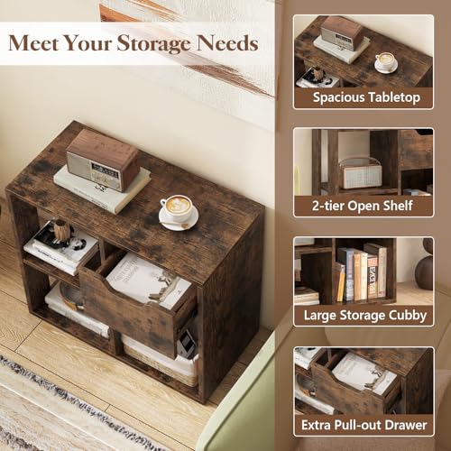 Giantex 3 Cube Bookcase with Drawer Set of 2, Bookshelf for Small Space, Modern Freestanding Display Rack with Open Shelves, Book Case, Wood Cube Storage Organizer Bedroom Living Room, Rustic Brown - color: Rustic Brown