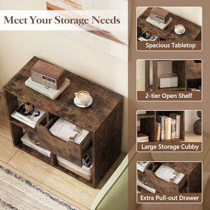 Giantex 3 Cube Bookcase with Drawer Set of 2, Bookshelf for Small Space, Modern Freestanding Display Rack with Open Shelves, Book Case, Wood Cube Storage Organizer Bedroom Living Room, Rustic Brown - color: Rustic Brown